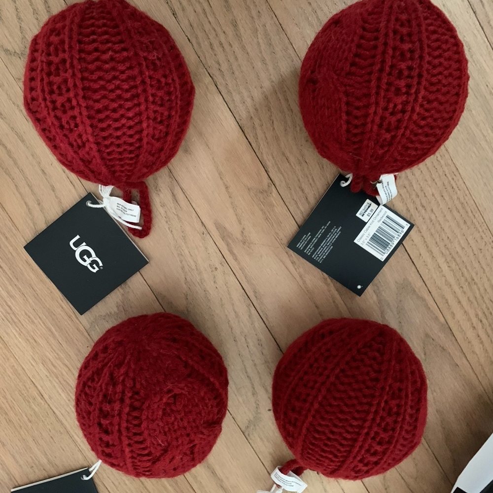Ugg red cable knit Christmas ornament balls